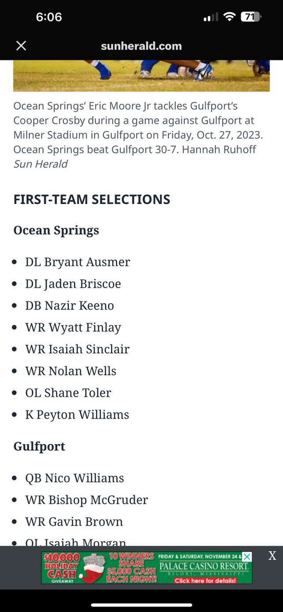 Blessed to be selected for first team selection!! <a href="/Coach_Bramlett/">Jake Bramlett</a> <a href="/OceanSpringsFB/">Ocean Springs Football</a> <a href="/ahowze37/">Coach Alan Howze</a>