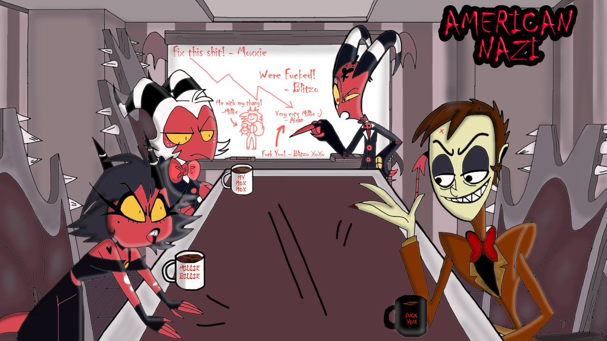 I can't wait for my dark and edgy humor to be on display for you to either get offended by or to be enjoyed by you! AMERICAN NAZI Pilot is one step closer to being done. #AmericanNazi #HelluvaBoss #HelluvaBossFanAnimation #HelluvaBossFanart #HazbinHotel #HazbinHotelFanAnimation