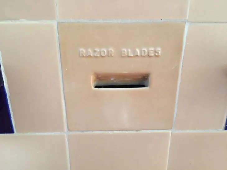 dev_dull's tweet image. Sometimes I think about how shoving used razor blades into the wall was perfectly acceptable up to the early 70s.
Yes, let me put this wet biohazard that will eventually rust and give some construction worker tetanus in the cavity between the bathroom and a bedroom. It's fine.