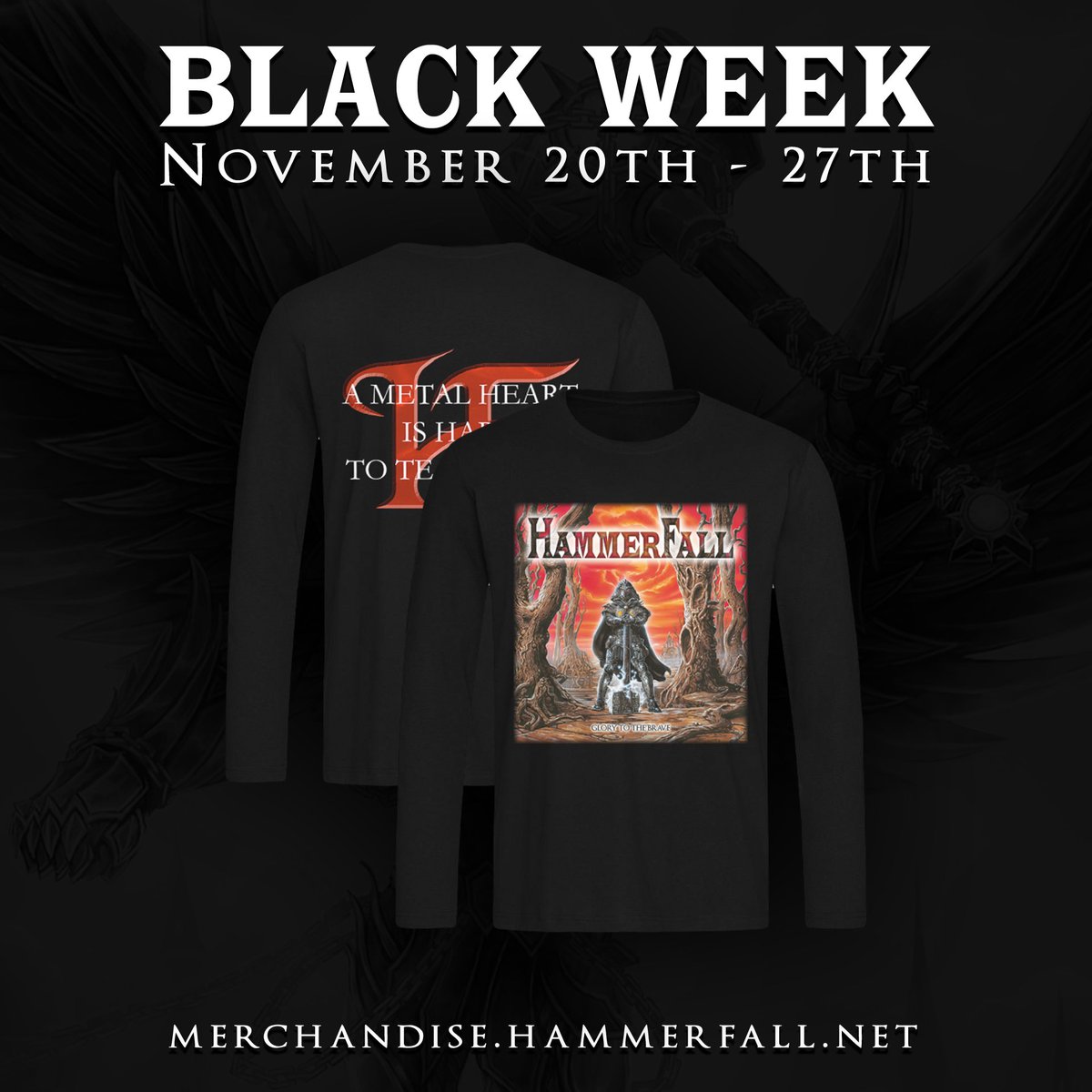 Get 15% OFF on everything during the Black Week Sale! For example this Glory To The Brave Longsleeve Tee! Shop at merchandise.hammerfall.net #HammerFall #OscarDronjak #JoacimCans #FredrikLarsson #PontusNorgren #DavidWallin #HeavyMetal #Merchandise #BlackWeek #BlackFriday