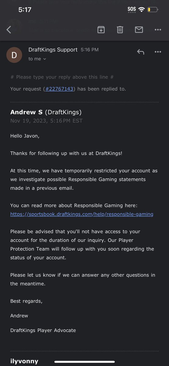 ilyvonny's tweet photo. @YoungMario2012 @DKSportsbook They locked my account for emailing them and asking them to https://t.co/y4S7S62Qes