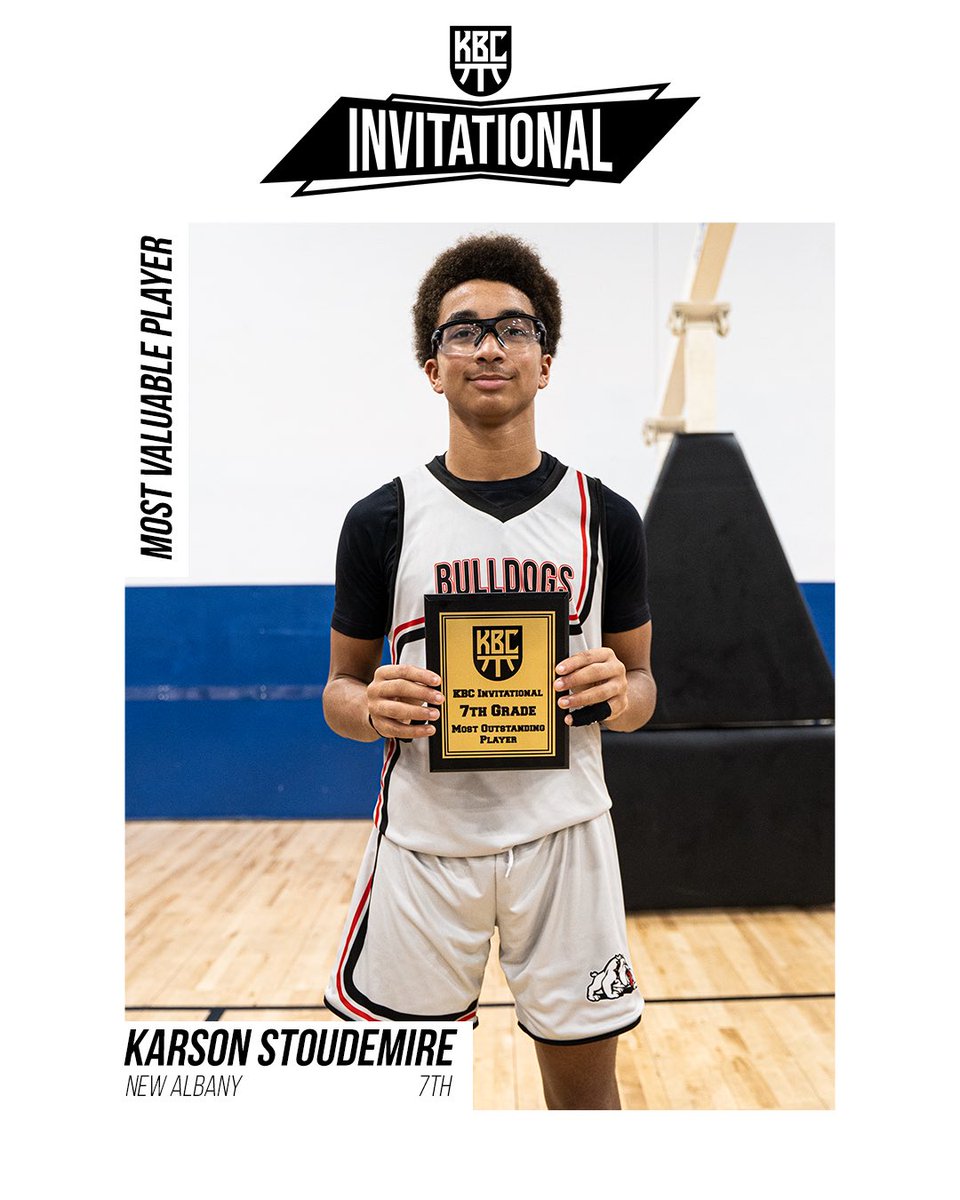 Congratulations to Karson Stoudemire of New Albany for winning the 7th Grade KBC Invitational MVP 🔥🥇 #kbcinvitational23