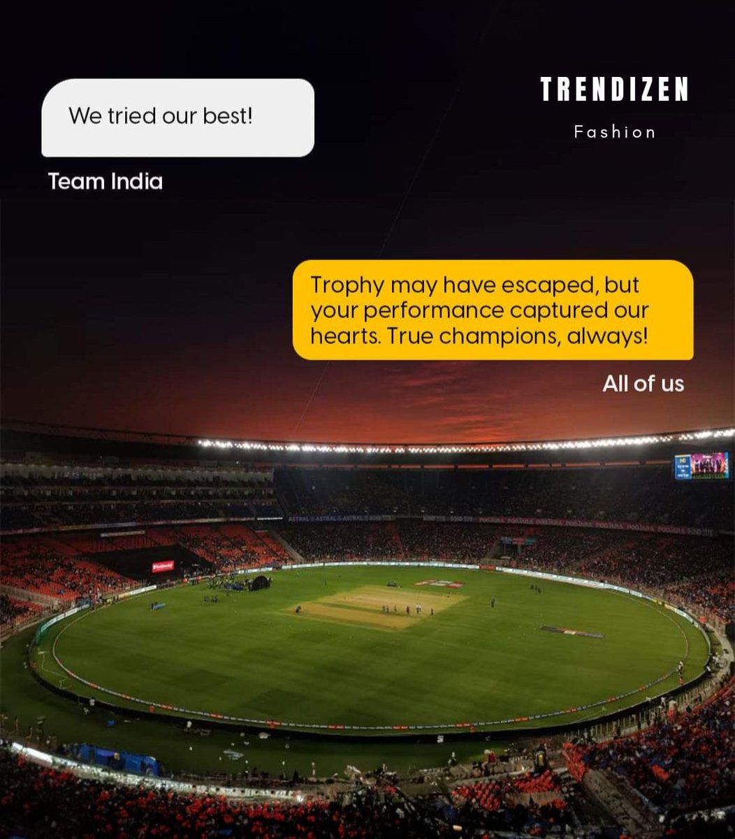 Trendizen169921's tweet photo. Dear Team India, you gave it your all in the finals, victory slipped through, but your journey was nothing short of phenomenal. Thank you for everything! 🤎
.
.
.
.
.
.
.
.
.
.
.
.
#indvsaus #worldcup2023 #worldcupfinals #trending #indiancricketteam #viraltrend #explore https://t.co/D8XJij3IXm