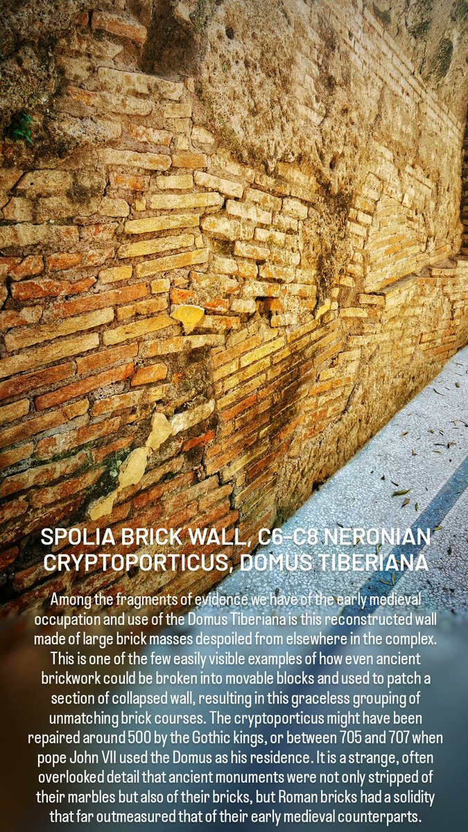 antmoose's tweet photo. #SpoliaSunday brings us to the #Palatine in #Rome, to the decidedly wonky patchwork repairs to a wall of the #cryptoporticus in the #DomusTiberiana. The #Palatium, the group of imperial residences, maintained a symbolic importance even into the C10, with the Ottonian emperors. https://t.co/6rL6QPPy3P