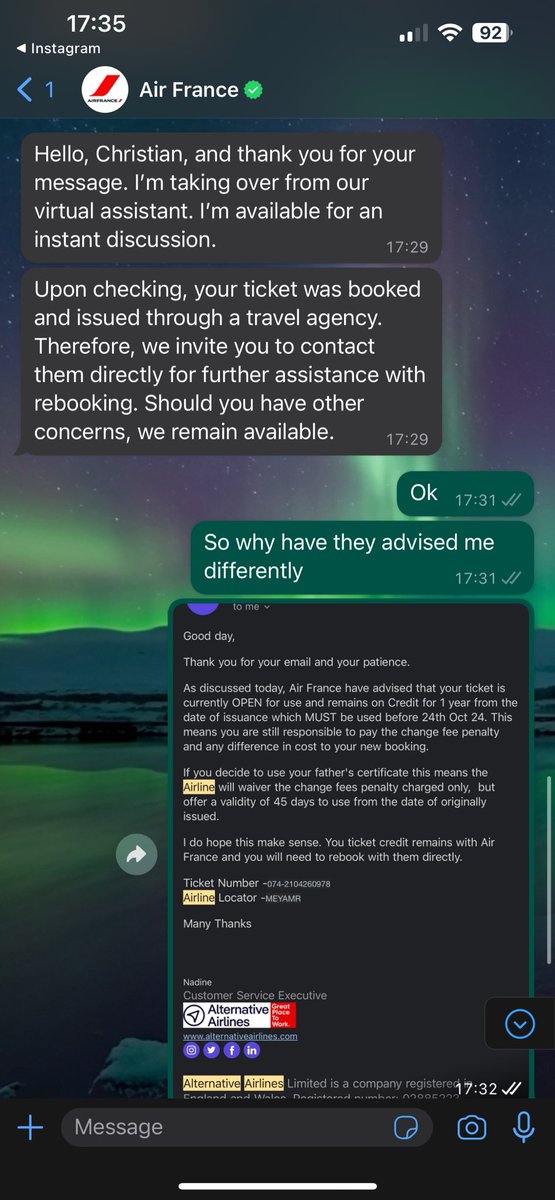 CLWithers12's tweet photo. @AirFranceFR part 5-here’s the proof of their nonexistent help via customer service. First is from the booking agent stating what they were told. The rest is their bullshit. https://t.co/ktmDQWCttQ