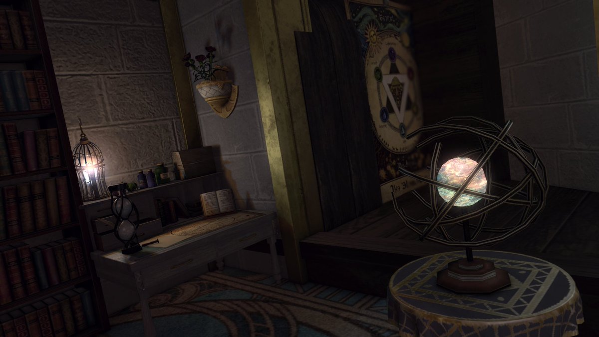 raincor_housing's tweet photo. Wizard's Secrets🔮
[Apartment]
I've been especially into fantasy lately, and it gave me a lot of inspiration to build something entirely different from what I usually do.  So here's a wizard's secret room, hidden in a clock tower!
#hgxiv #FF14Housing #HousingEden #FF14ハウジング https://t.co/BruS6o5SGs