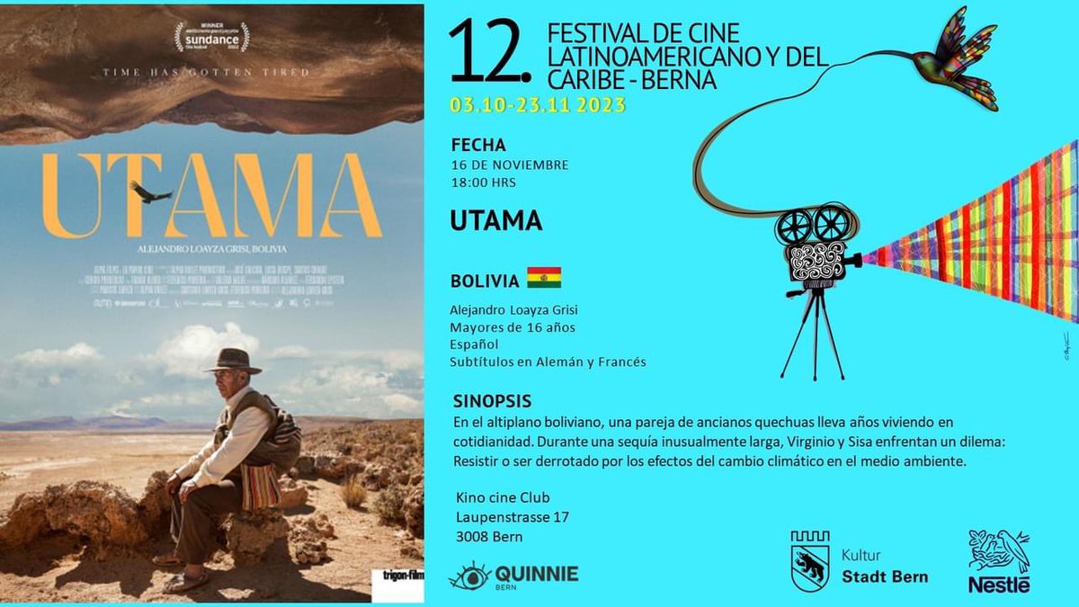 BoliviaUNOG's tweet photo. La Mision Permanente de Bolivia en Ginebra presentó la película boliviana #Utama en el Festival Latinoamericano y del Caribe en Berna. 
Los asistentes agradecieron y resaltaron la obra cinematográfica del director boliviano Alejandro Loayza.

#Bolivia #Utama
#CancilleríaBolivia https://t.co/DMcABWBeYB