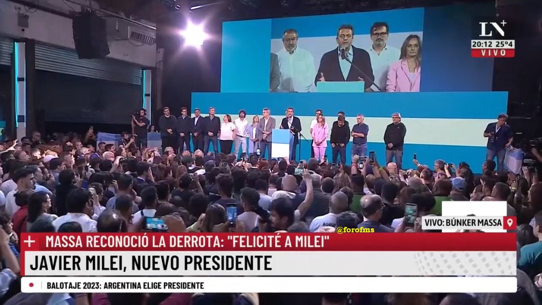 AHORA 20:12hs | Sergio Massa reconoce la derrota, Javier Milei nuevo presidente de la Argentina. #Elecciones2023 #EleccionesArgentina2023