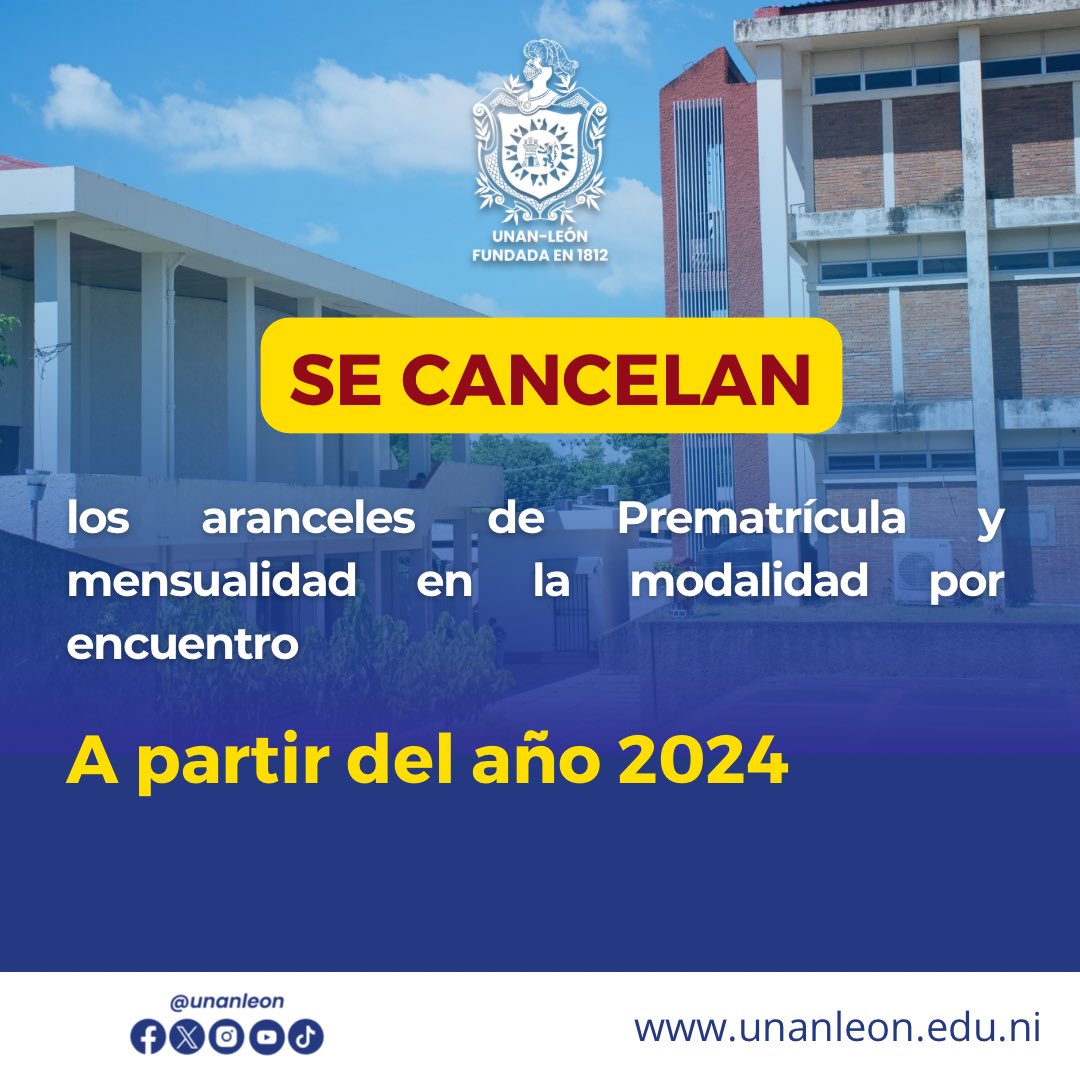 Estimada comunidad universitaria, comunicamos que también para la modalidad por encuentro se cancelan los aranceles a partir del año 2024.