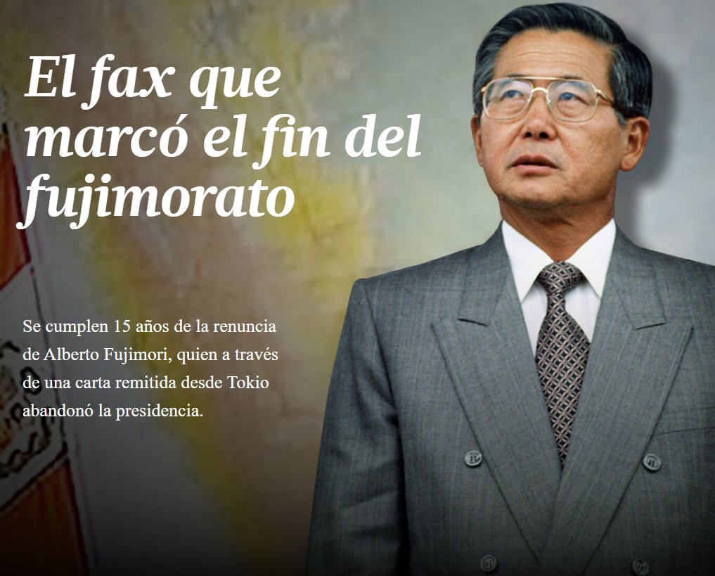 aldiaperupe's tweet photo. #EFEMÉRIDES: Hoy es un día muy especial, un día como hoy hace exactamente 23 años, el delincuente Alberto Fujimori renunciaba a la presidencia desde el extranjero y enviaba su renuncia por FAX. Luego se escondería es Japón. El Perú se libraba de este asesino de niños. https://t.co/iLHWlffneT