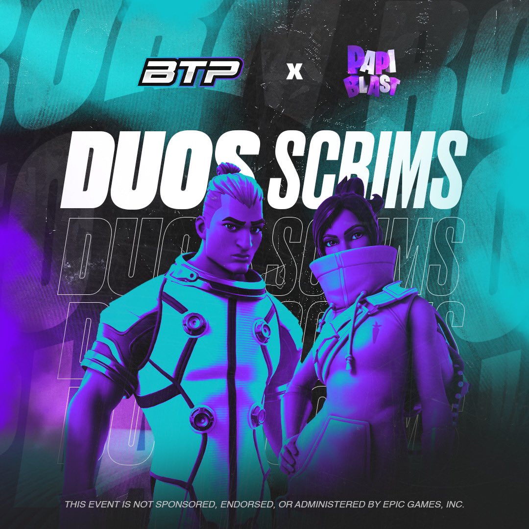 borntoplaygg's tweet photo. 🏆 Papiblast Duos Scrims 💙

💰Prize Pool: $100 USD (Cash)
🗓️| Saturday, November 25 | 6:00 PM (CDMX) - 7:00 PM (EST)
🟪Twitch: Papiblast 

To compete:
✅ Follow
@papi_blast @Borntoplaygg 
✅ LIKE &amp; RT
✅ @ Your duo

🔗JOIN: https://t.co/wHvcWqeLJo

#btpontop #fortniteog https://t.co/WleoHtvsMH