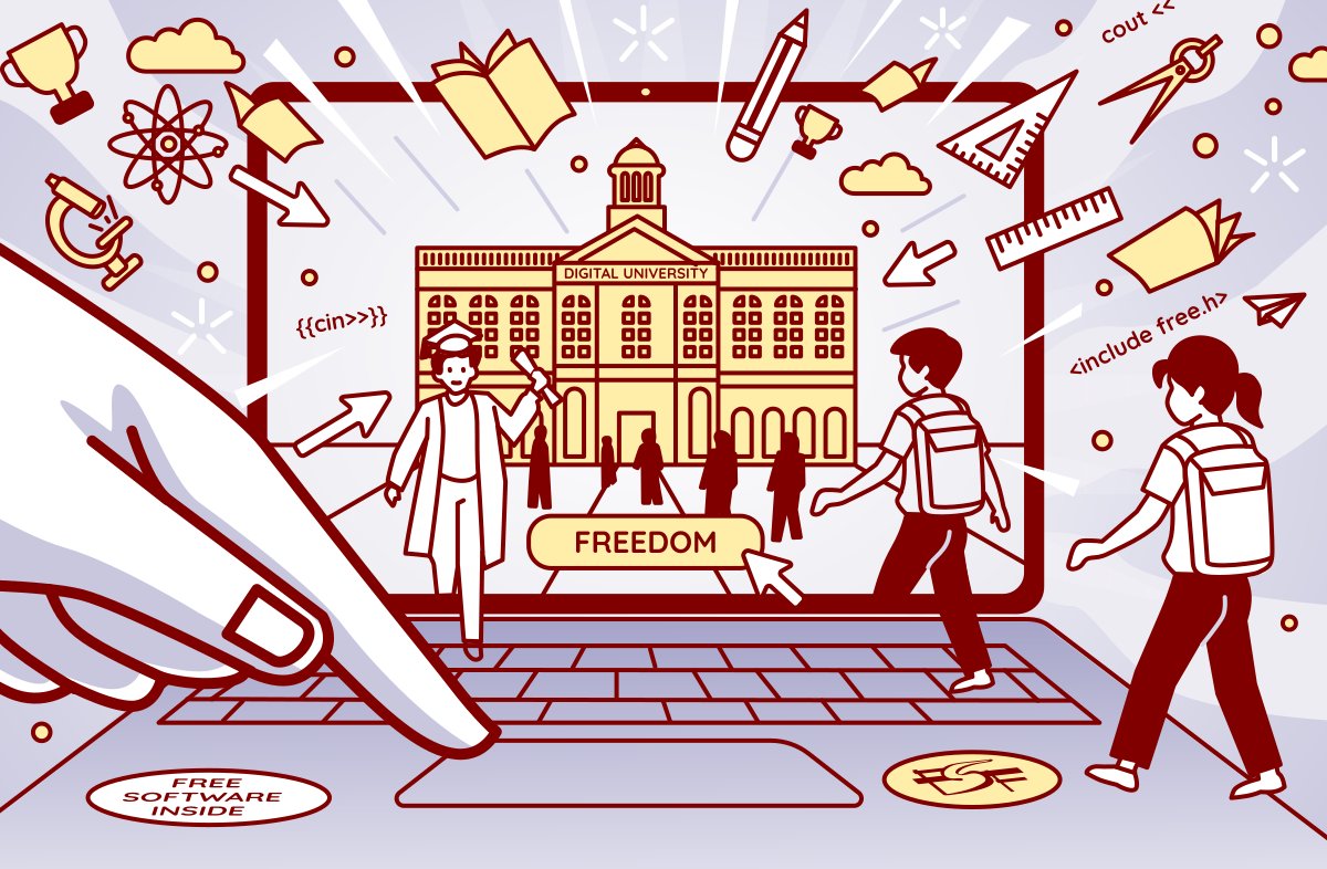 fsf's tweet image. Together, we can build a future in which everyone will be able to learn in freedom and will know their rights as a user. Donate to the FSF to help bring free software to every learning environment around the world. donate.fsf.org #LearnLibre #Education