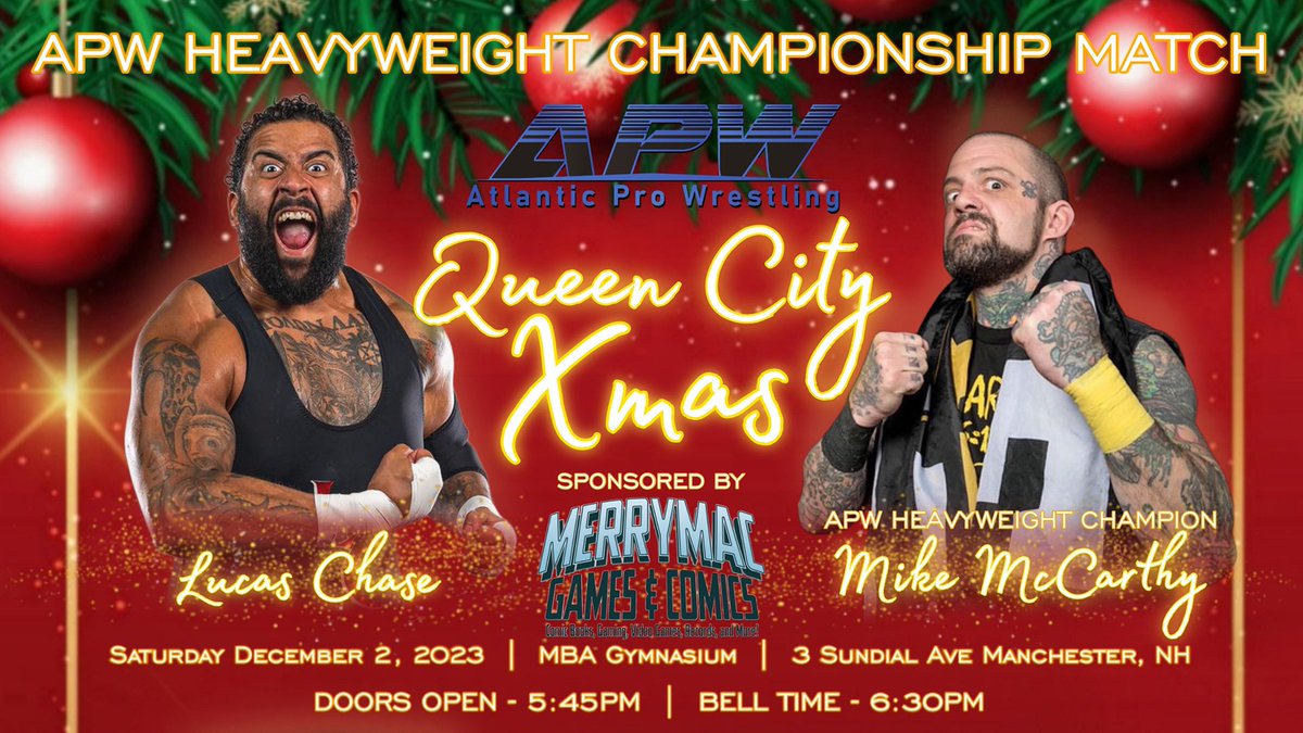 atlanticprowres's tweet photo. ‼️Co-Main Event Announcement‼️
Sat, Dec 2nd, Manchester, NH 
APW Championship 
@TheLucasChase Chase will make his debut to challenge Mike McCarthy. 

APW Tag Team Championship 
@MSPistheVIBE return to take on the APW Tag Team Champions @PWNeighborhood 

https://t.co/dQNBMA9yiJ https://t.co/HEts796z9M