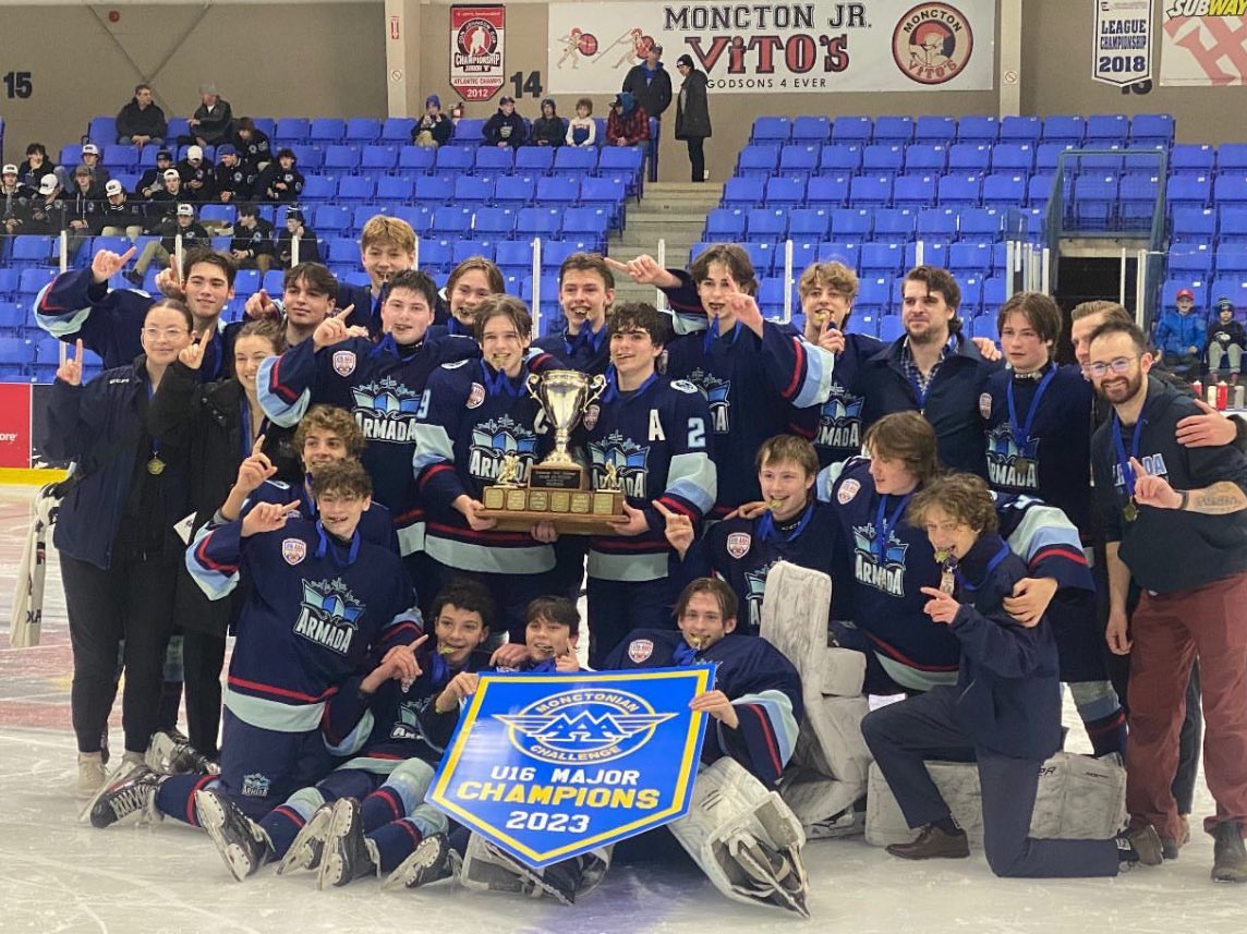 BasinArmada's tweet image. The Armada are 2023 Monctonian AAA Challenge Champions with a 5-4 Double OT win over @CIHAcademy