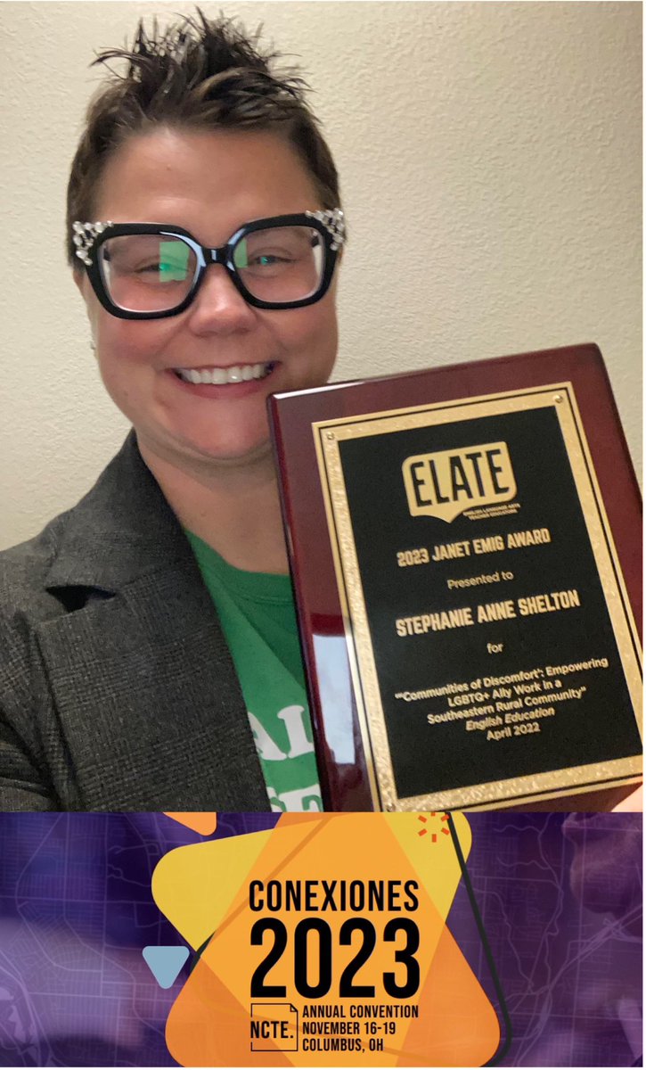 Honored to be the recipient of the @ncte_elate 2023 Janet Emig Award for Exemplary Scholarship! Thank you, @readingrural, Amy Azano, and @ProfShoff for your incredible support! ❤️ @ncte @Eng_Ed_Journal 🏳️‍🌈🏳️‍⚧️🎉