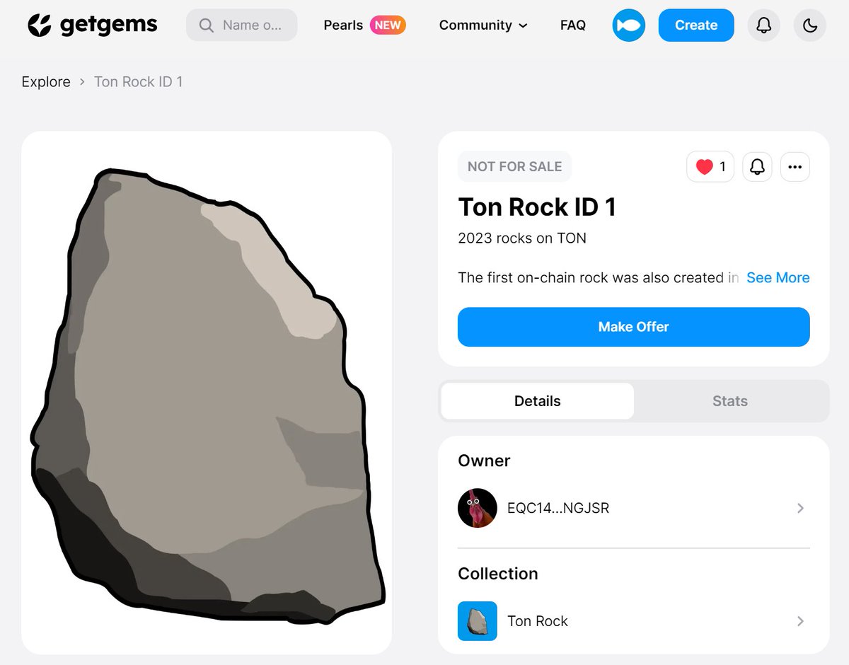 tonfish_tg's tweet photo. Ton Rock ID 1 has been sold! Ton Rock is the first Rock collection in the TON ecosystem, and the Rock collection is recognized by the ETH ecosystem as an iconic collection of OG members. buyer's wallet only holds Ton Rock.🐟 https://t.co/PqlvlqKlbd