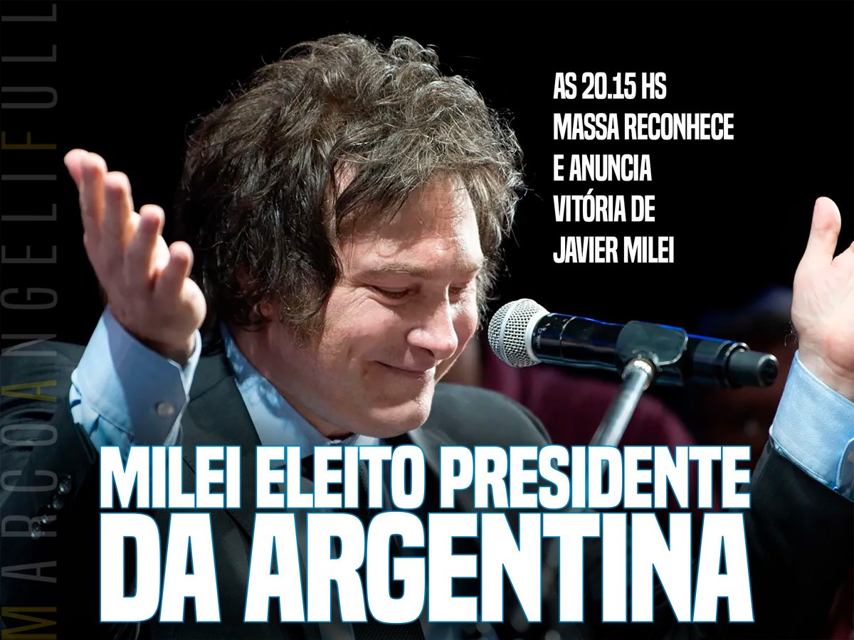 marcoangeli's tweet image. O homem que na semana passada classificou lula como corrupto e comunista acaba de vencer as eleições na Argentina e é o próximo presidente.
Mesmo sendo alvo de uma campanha suja da esquerda kirchnerista, Milei virou o jogo.
A vitória de Milei é literalmente uma porrada na…