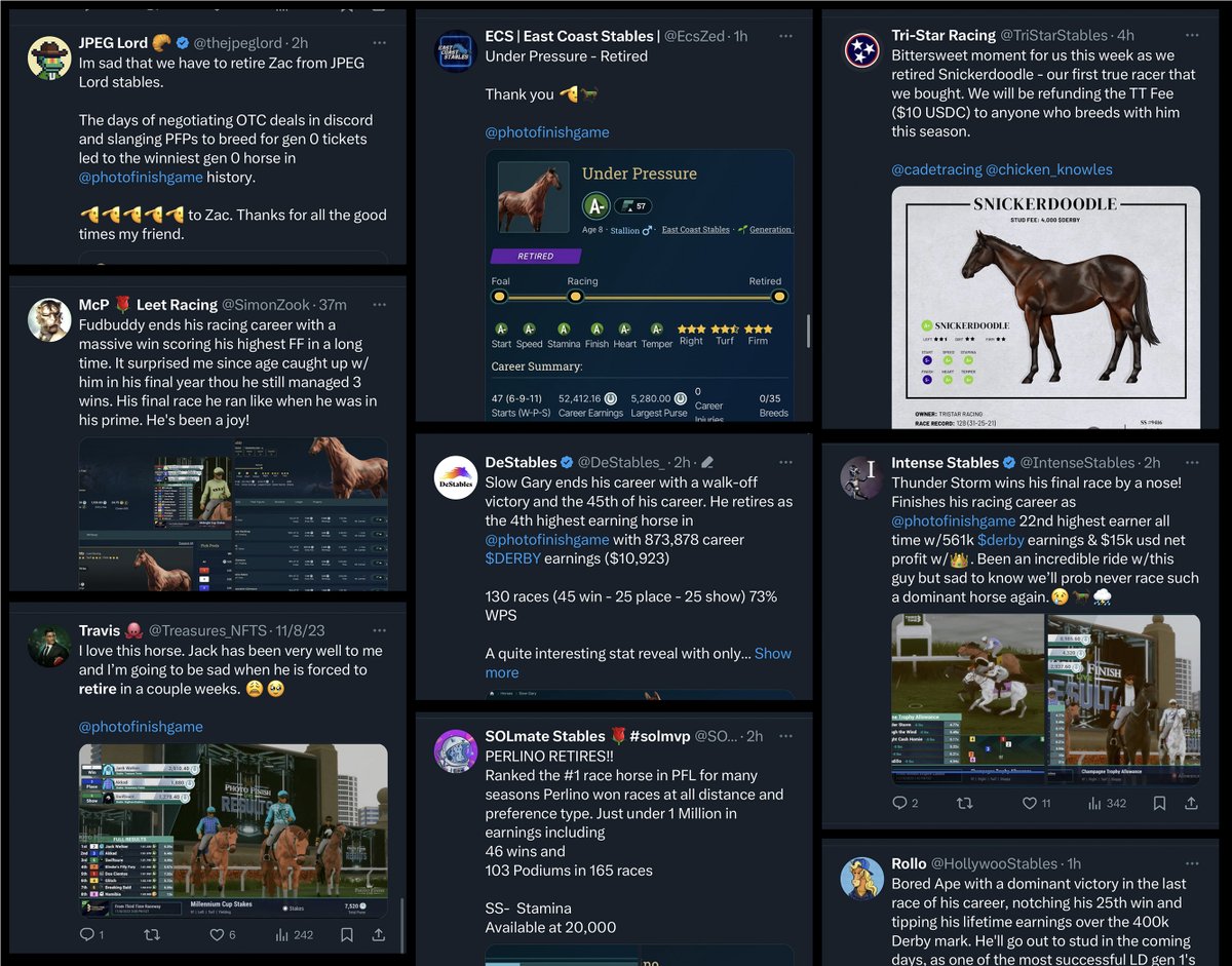 A New Chapter

It’s crazy to think it's been over 2 years since I first announced the vision and roadmap of <a href="/photofinishgame/">Photo Finish™ LIVE 🌹 🐎 Virtual Horse Racing</a> on a zoom call to our community. 

The most critical aspect of PFL’s design is and always has been 'lifecycles', that is, AGING. Every 4 weeks, our horses