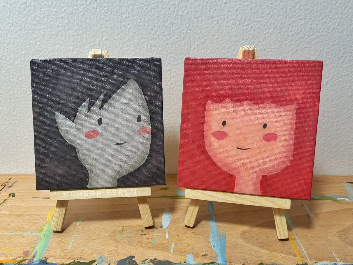 cherriesren's tweet photo. lil adventure time paintings for ur cozy lil home <3 https://t.co/3CMvVJt7B4