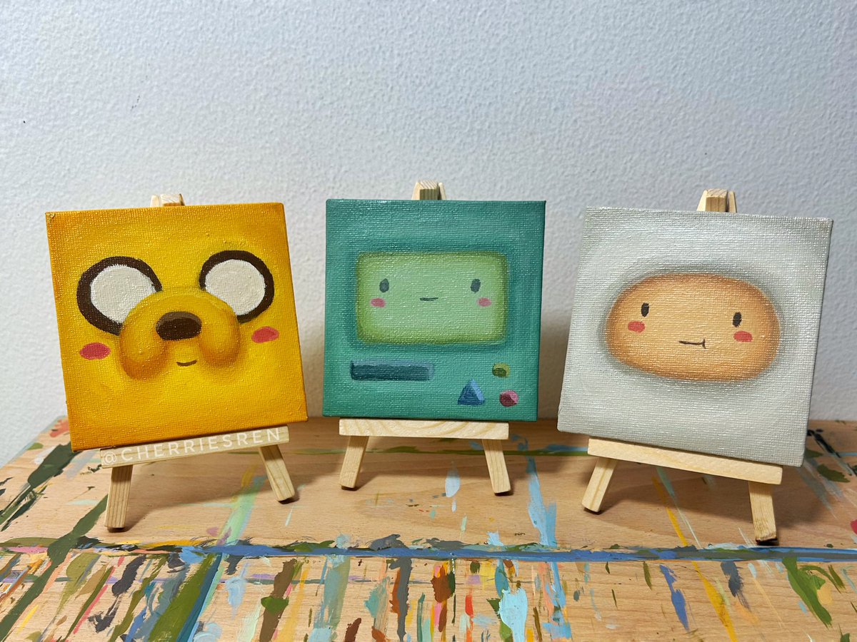 cherriesren's tweet photo. lil adventure time paintings for ur cozy lil home <3 https://t.co/3CMvVJt7B4