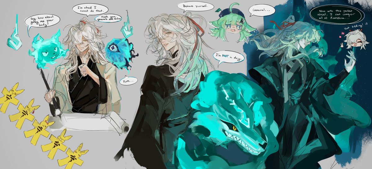 nycthemera's tweet photo. GASP the arbiter general of the luofu was possessed by a heliobus?!?

(doodles of jy babysitting mr. tail and cirrus for a day...)

#jingyuan #景元 #HonkaiStarRail #崩坏星穹铁道 https://t.co/H9xaqb9oSb