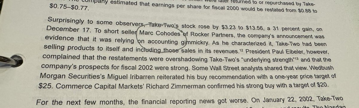 Working on my CPE to renew my CPA license. Reading Financial Statement Analysis by Fridson & Alvarez as they detail @AlderLaneEggs take down of Take-Two Interactive Software’s and their “accounting gimmickry”.
Marc Cohodes is the GOAT!