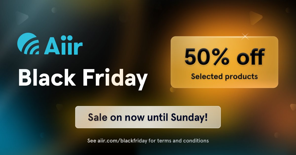 Save 50% on PlayoutONE Standard, Mobile Apps and Music1 SE. See aiir.com/black-friday for all the details!