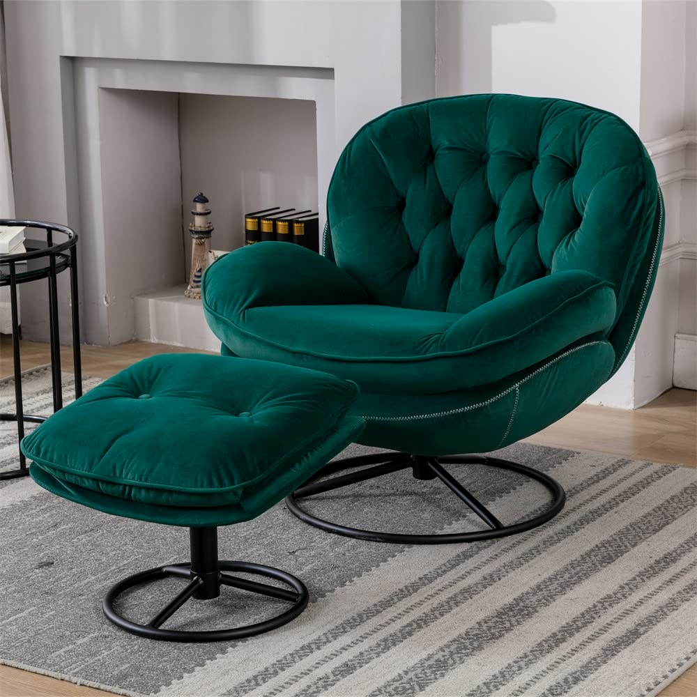 Velvet Swivel Accent Chair with Ottoman Set, Modern Lounge Chair with Metal Base Frame &amp; Footrest, Comfortable Single Leisure Sofa Chair Reading Chair with 360 Degree Swiveling for Living Room, Green

 Rating ⭐ : 4.8
 Check Amazon price &gt;&gt; 🔗 : amzn.to/3M1vLqL