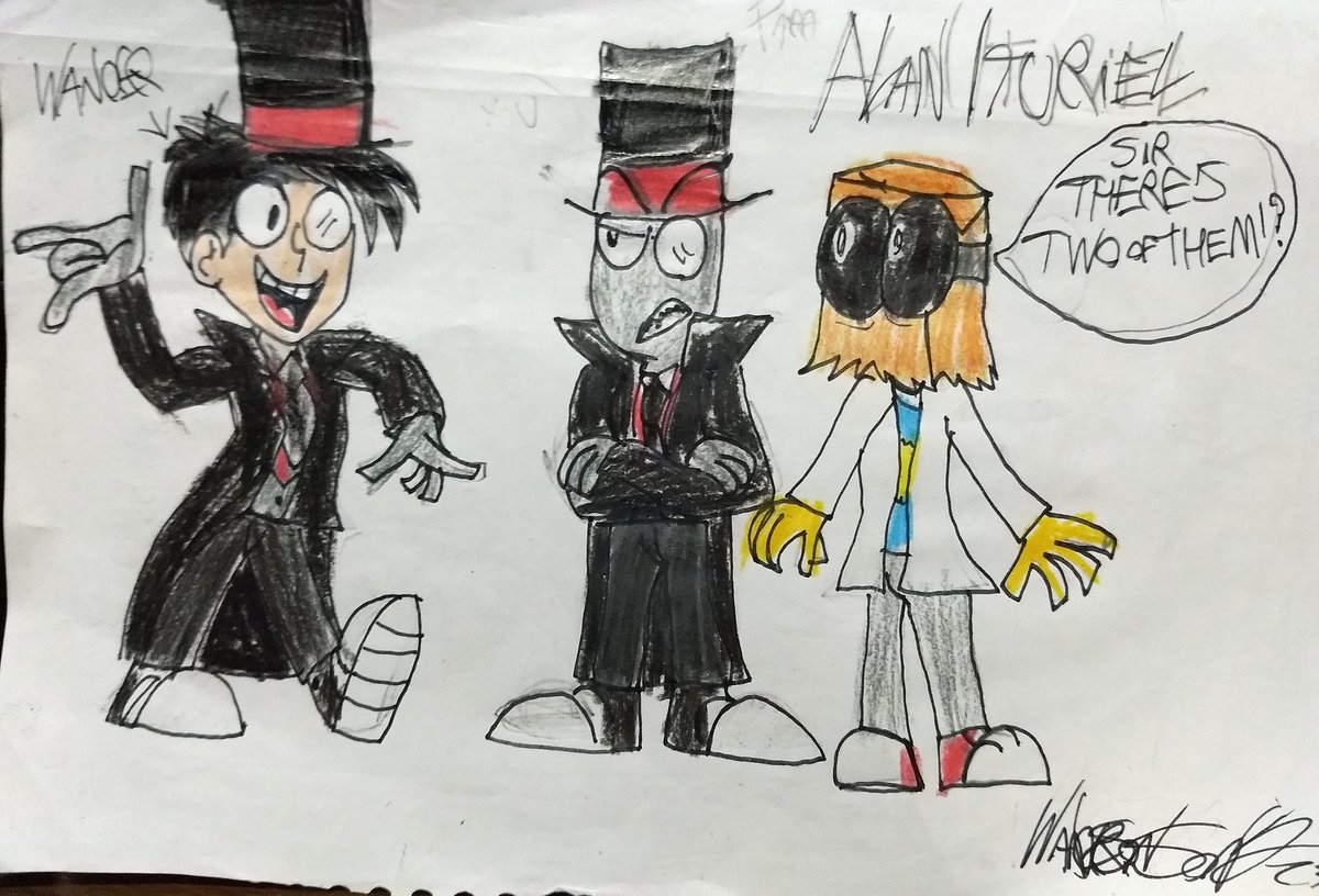 WandersonSonyX3's tweet photo. Para @alan_ituriel Wander quiere conocer a Lord Black Hat y al Dr. Flug. Soy el mayor fan número 1. 
😍🙌

#AlanIturiel #Villainous #Villanos #doodle #traditionalart #BlackHat #DrFlug #SalveBlackHat #blackhatvillinous #Fanart #CartoonNetworkLA #CartoonNetwork https://t.co/LgCIEuvFbZ