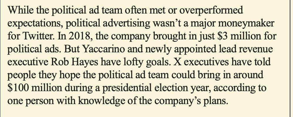 If you're wondering why the Twitter/Brand X feed is suddenly showing so much pro-Trump January 6 denialism ... @semafor has an amazing story that CEO Linda Yaccarino has put her own son in charge of selling Twitter advertising to GOP candidates in hope of a 2024 windfall