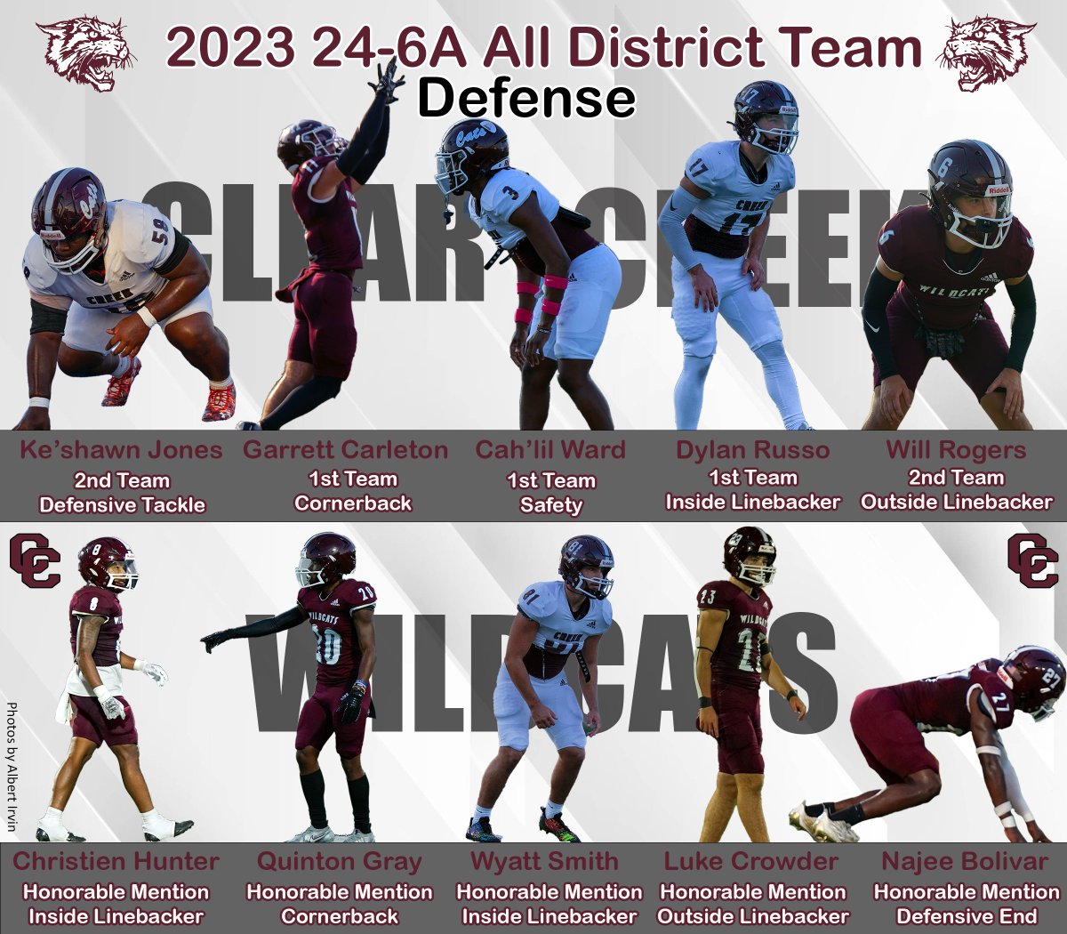 Congratulations to these Wildcats on their 2023 24-6A All-District Defense Team selections!