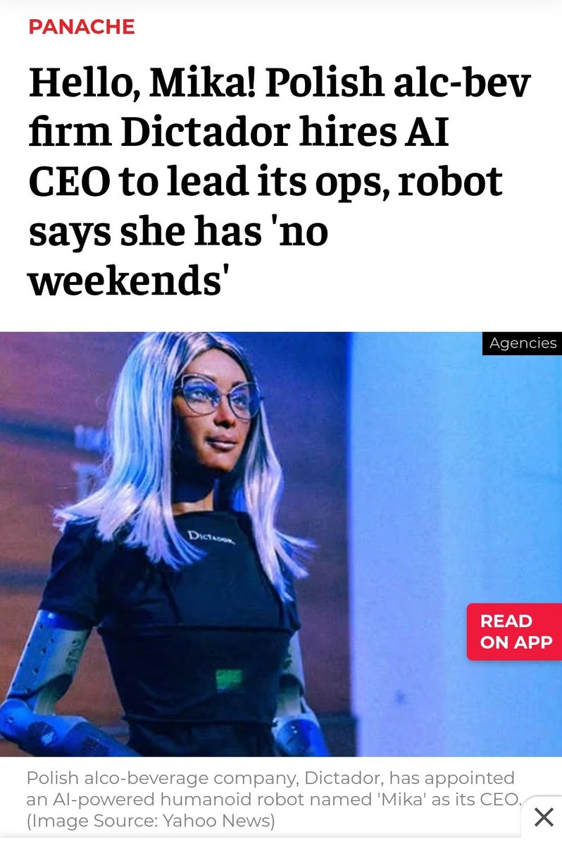 op_the_eye's tweet photo. @voynow This makes sense. 
Did you see the news where they appointed an AI as CEO? https://t.co/uCJkqfTciT