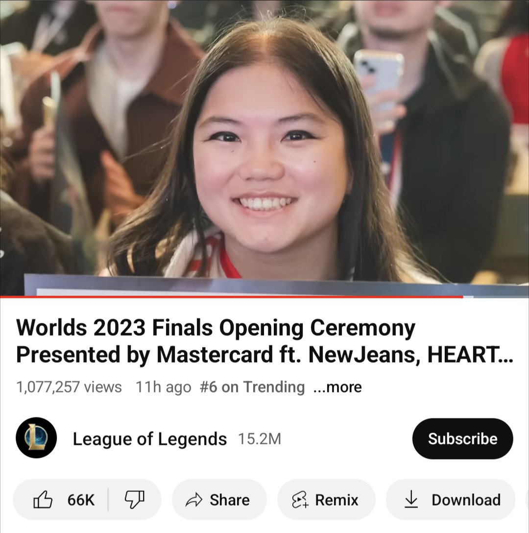 KiettPanda's tweet photo. I thought I saw my face flash by in the opening ceremony, went back and checked and there I am! Couldn't be there in person for the finals this year but at least I showed up on the screen for a split second to give T1 power 🤣🥹 #T1WINWORLDS2023 #Worlds2023 https://t.co/diEEH6Mytp