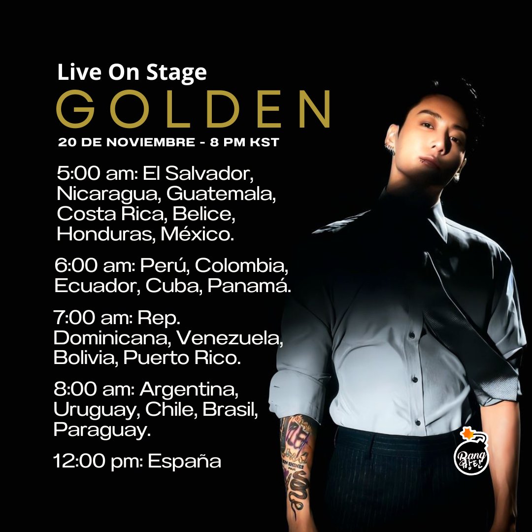BangBangtanEsp_'s tweet photo. [HORARIO 🗓️] @BTS_twt 

📢ES MAÑANA‼️
Army, te recomiendo dormir temprano para poder vivir el “Golden  Live On Stage de #JungKook" 😍
Recuerda que será completamente gratis y lo podremos ver en Weverse!
Al parecer habrá subtítulos 🔥☺️
AAAAAAAAH‼️🫠

Yaya 🐼 https://t.co/AlXNpRhD56
