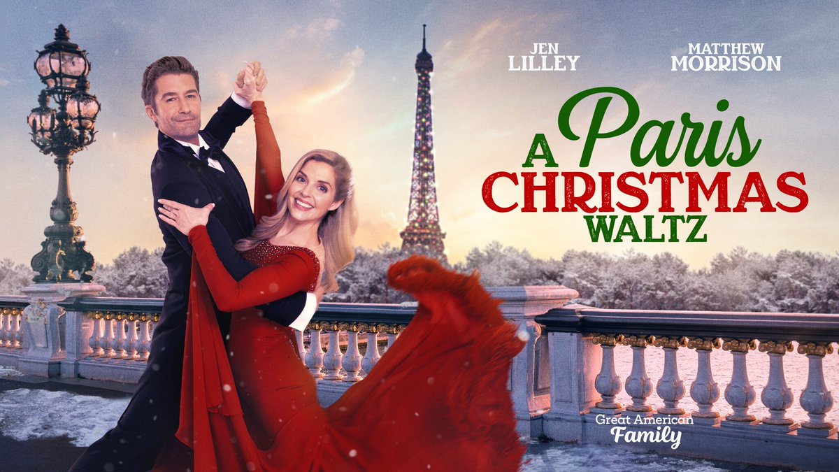 GAfamilyTV's tweet photo. RT if you're watching the much-anticipated #AParisChristmasWaltz starring @jen_lilley &amp; @Matt_Morrison, STARTING NOW! #GreatAmericanChristmas #GreatAmericanFamily #WelcomeHome ✈️🎄 https://t.co/ZBokuVuItU