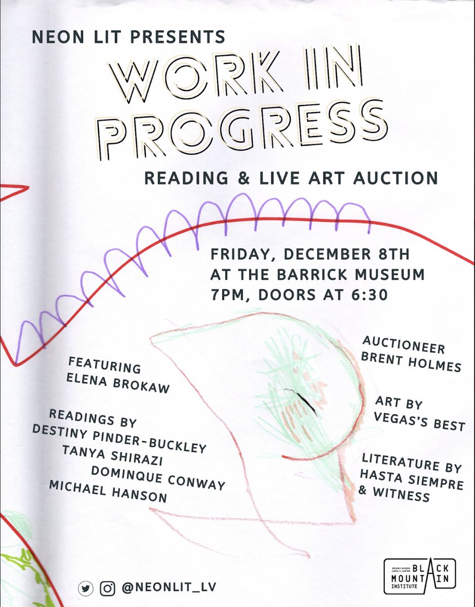 Poetry! Prose! A live art auction! It's the final Neon Lit of 2023 and you're invited. 

🔸Marjorie Barrick Museum
🔸Doors at 6:30, reading at 7

Free admission, free parking. Free YOURSELF and be there.