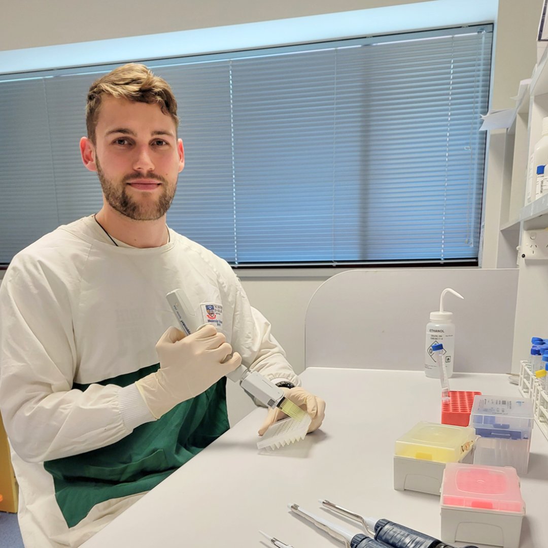 Ewan Gerken is a PhD Candidate at The University of Adelaide who uses zebrafish models of Sanfilippo and early-onset Alzheimer’s Disease to study how these diseases affect the brain’s cells and zebrafish behaviour. Read more about his work: bit.ly/3QOt8cU