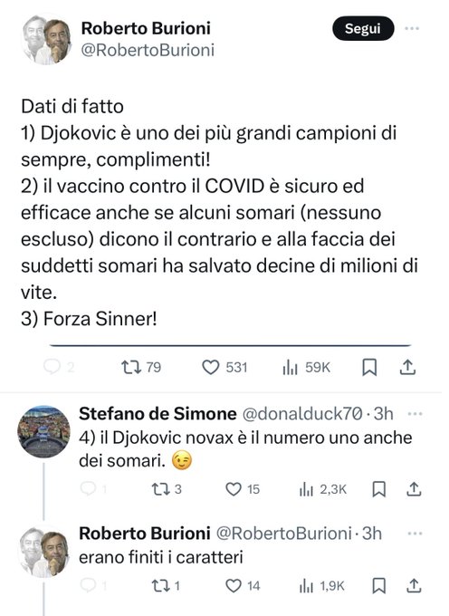 Ora &egrave; pure somaro!  Brucia eh caro Burioni?!!!  #Djokovic https://t.co/P4PqwKdRFR<a href="/tag/djokovic"class="tags"><span>#djokovic</span></a>