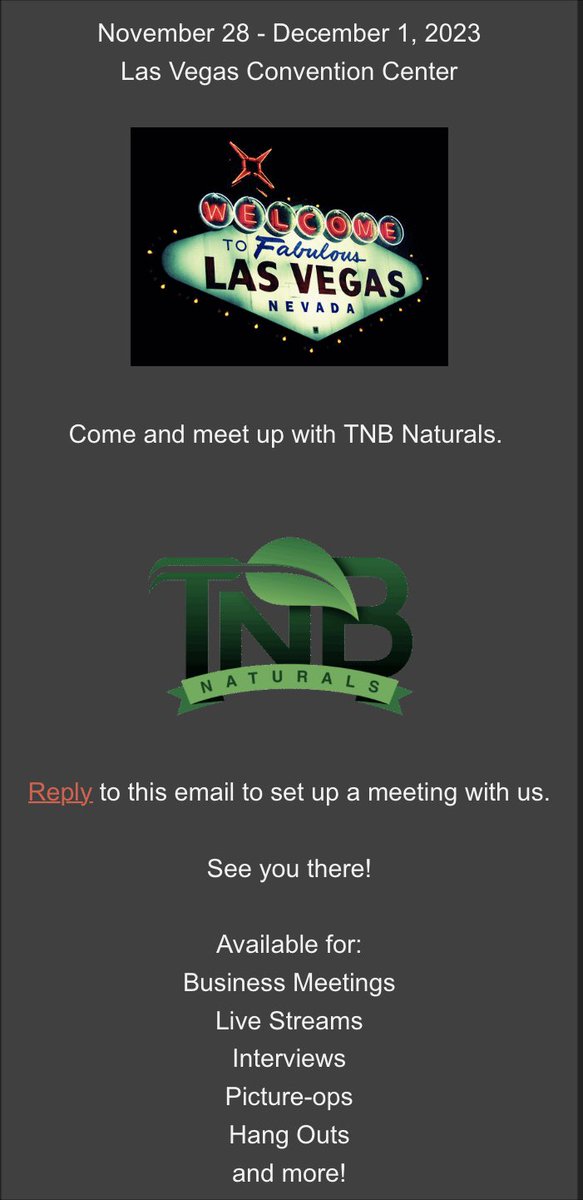 See you in #Vegas! Set up a meeting with #TNB at #Mjbizcon email us tnbnaturals@gmail.com @OnePlantOneCURE @Stephjd420 @stonerjesus420 @IntKannabia @KannabiaSeeds @ForbiddenBuds  #share