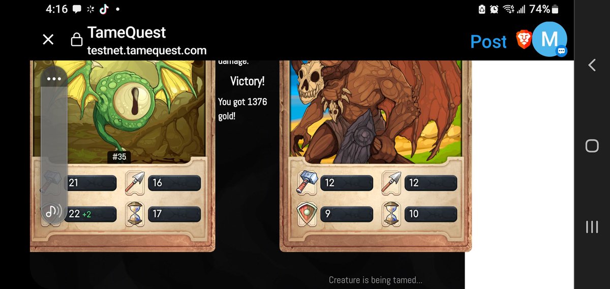 Anyone playing TameQuest yet? I'm using mobile but probably better on desktop, pretty cool so far. Great art, music, lore,  I like it. Testnet.tamequest.com

<a href="/tame_quest/">TameQuest</a>