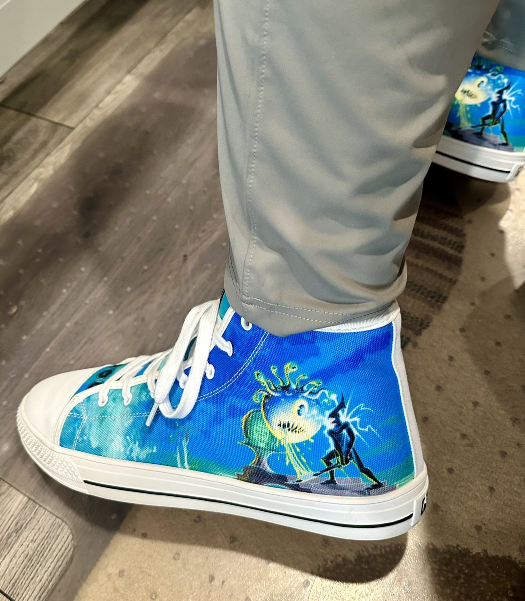 Sporting my new Elf and Eye high tops today while working on my new module, Rogues Gambit. Get a pair of these kicks featuring art by #erolotus Gaxxworx.com/g20shoes #gygax #dnd #g20 #g20shoes #ttrpg #gamerlife #beholder #50yearsofdnd