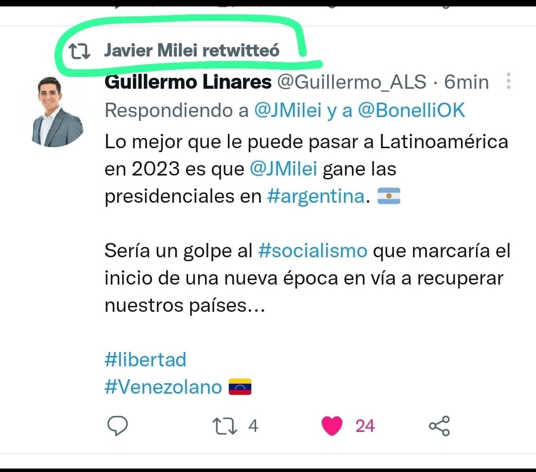 Guillermo_ALS's tweet photo. Hace 1 año @JMilei se perfilaba como una opción a la presidencia y el fenomeno estaba creciendo, hoy es un hecho! 

Felicidades y gracias @JMilei y a toda la Argentina! 

#Latinoamerica entera está de fiesta!!! https://t.co/qNUmRpyfhc