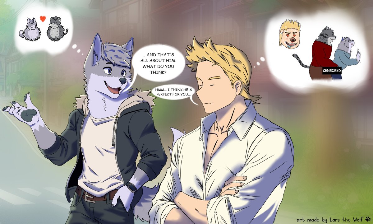 LarsTheWolf's tweet photo. So, this is how you approve them... that's hilarious!

A gift for @KazukiArt due to his birthday!

#furry #wolf #art #furryart https://t.co/wqBoteV5j6