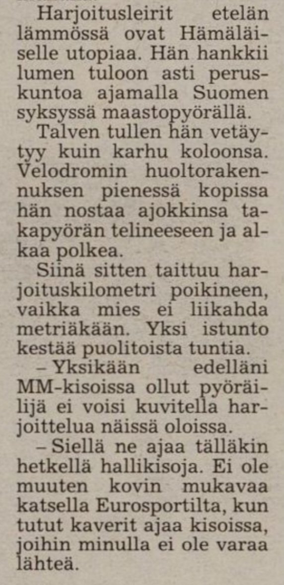 HarriPiironen's tweet photo. Ratapyöräilijä Mika Hämäläisen treeneiss�� oli tekemisen meininkiä. Puolitoista tuntia kerrallaan velodromin pukukopissa. https://t.co/HQ48P0ZkwX