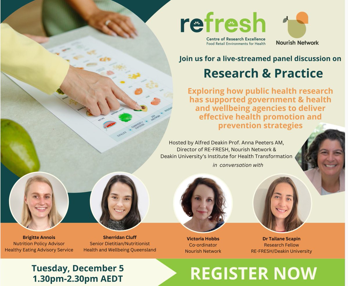 RE-FRESH: Next Generation (@h_food_retail) on Twitter photo UPCOMING EVENT! 👇
Join RE-FRESH & Nourish Network for this live-streamed expert panel discussion with speakers from <a href="/HEAS_Vic/">Healthy Eating Advisory Service</a>, <a href="/hw_queensland/">Health and Wellbeing Queensland</a>, <a href="/GLOBE_Deakin/">Global Centre for Preventive Health and Nutrition</a> / <a href="/UNICEF_EAPRO/">UNICEF East Asia Pacific</a>, @_nourishnetwork & <a href="/IHT_Deakin/">Institute for Health Transformation</a>.
MORE DETAILS + REGISTER: bit.ly/register_livep… UPCOMING EVENT! 👇
Join RE-FRESH & Nourish Network for this live-streamed expert panel discussion with speakers from <a href="/HEAS_Vic/">Healthy Eating Advisory Service</a>, <a href="/hw_queensland/">Health and Wellbeing Queensland</a>, <a href="/GLOBE_Deakin/">Global Centre for Preventive Health and Nutrition</a> / <a href="/UNICEF_EAPRO/">UNICEF East Asia Pacific</a>, @_nourishnetwork & <a href="/IHT_Deakin/">Institute for Health Transformation</a>.
MORE DETAILS + REGISTER: bit.ly/register_livep…