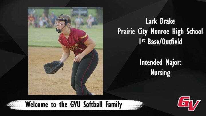 Grand View Softball is excited to welcome Lark Drake to our program for 2024-2025 school year!  Welcome to GV and GV Softball!!