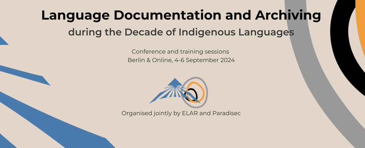 Join PARADISEC and ELAR for LD&A2024! Call for papers: 'Recent advances in language documentation and archiving'. Conference & training sessions, 4-6 Sept 2024. Abstract submissions open until 1 April 2024. See website for further details: langdoc.org/call-for-paper…