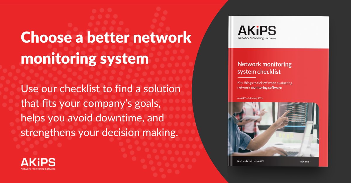AKIPS_Software's tweet image. A robust network monitoring system is the key to network reliability. But finding the right one isn’t easy. Use our checklist to make the best choice for your organization.
Download now: hubs.li/Q027PBj70
#networkmonitoringsoftware #AKIPS