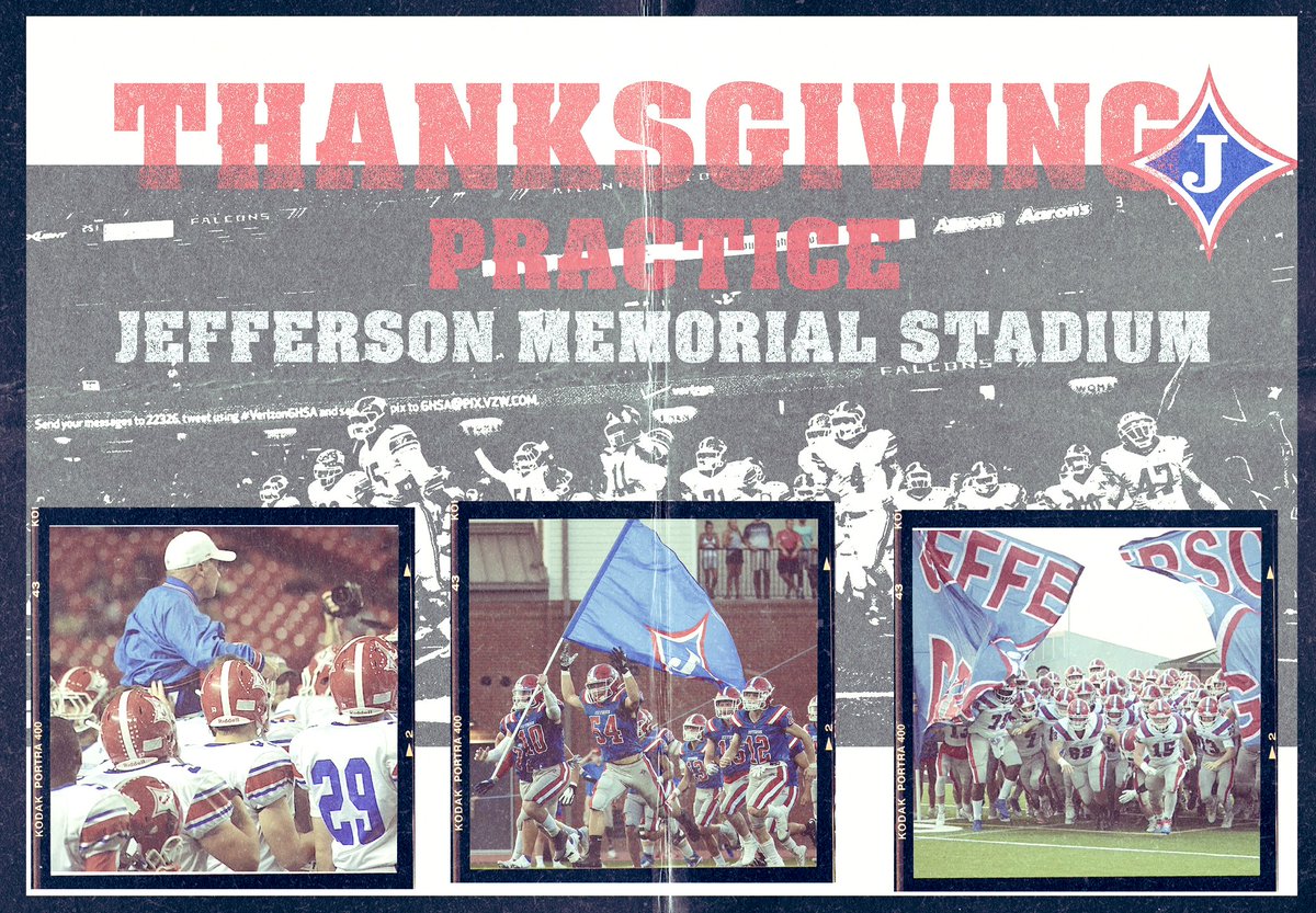 Jefferson Football Alumni: 

The Dragons are in the Elite 8 & will be practicing on Thanksgiving Day!

Please join us for our Thanksgiving Practice!

Thursday morning at 8am.

#JeffersonMade