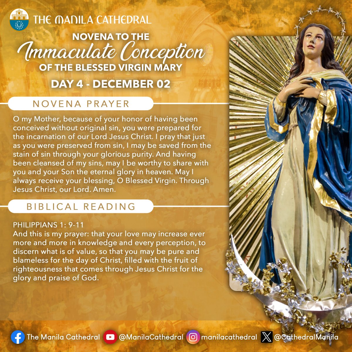 CathedralManila's tweet photo. NOVENA TO THE IMMACULATE CONCEPTION
Prayer for the Fourth Day https://t.co/fPbt4LcvJQ